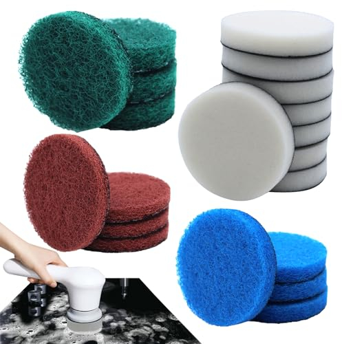 RUNYU 20 Pcs Tampon de Nettoyage Brosse de Nettoyage électrique Compatible Bosch Home/Garden 6033 Brosse Nettoyage Universelle (8×Pad Mousse 4×Pad Cuisine 4×Pad Abrasif 4×Pad Microfibre)