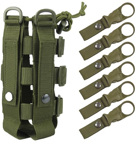 Monsully Molle en Nylon Réglable, Porte-bidon Tactique Militaire Avec 6 Clips de Boucle de Bouteille Ajustable Poches pour Sac à Dos Porte-Bouteille pour Camping Randonnée Escalade Cyclisme