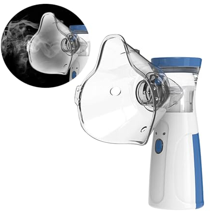 Handvernebler, wiederaufladbarer tragbarer Vernebler mit Mundstück und 2 Masken für Erwachsene und Kinder (Blau)