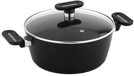 Techwood Casserole/Faitout 28cm en Aluminium Forgé avec Revêtement Marbré Anti-adhérent - Polyvalente pour Induction et Plus