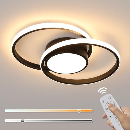Comely LED Deckenleuchte Dimmbar Schwarz 40CM, 40W 4500LM Deckenlampe Rund Modern, Wohnzimmerlmpe mit Fernbedienung 3000K-6500K für Küche Flur Schlafzimmer Badezimmer