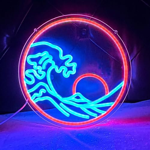 DAKABUKA Insegna al neon dimmerabile con sole sul mare, luce al neon per decorazione da parete, per camera da letto, camera da letto, ufficio, bar, festa di compleanno, Natale (blu rosso)