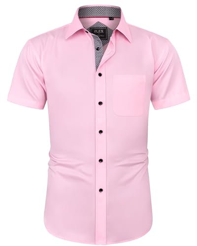 J.VER Chemise à manches courtes pour homme - Avec poche - Coupe droite - Chemise d'affaires - Facile à repasser - Moderne, rose clair, L