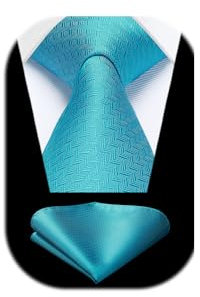 HISDERN Krawatten Aqua Blau Herren Hochzeit Krawatte mit Einstecktuch Klassisch Business Krawatte & Taschentuch Set