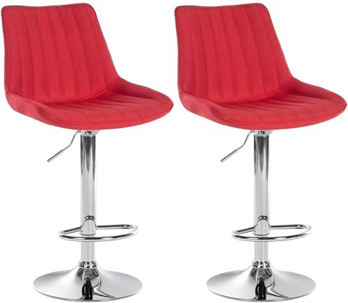 CLP 2er Set Barhocker Toni Stoff I Höhenverstellbarer Barstuhl Mit Metallgestell I Thekenhocker Mit Integrierter Fußstütze, Farbe:rot, Material Gestell:Metall in Chromoptik