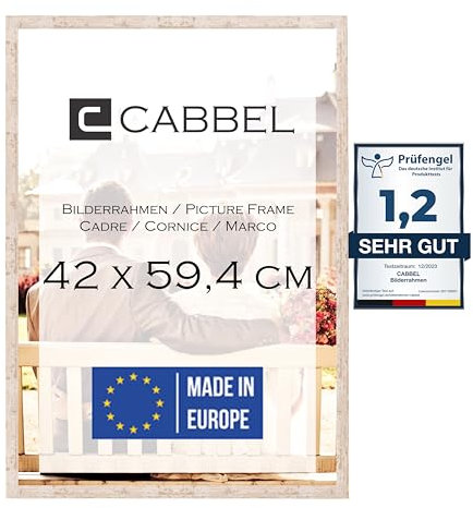 CABBEL Cadre photo 42x59,4 cm, en bois de bouleau, solide en bois MDF, verre plexiglas incassable, à suspendre, idéal pour photos/images/collage, Bouleau