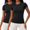 IECCP T-shirt d'entraînement sans couture à manches courtes pour femme - Respirant et extensible - Pour le sport, la gym, le fitness, le yoga, A-noir*2, S