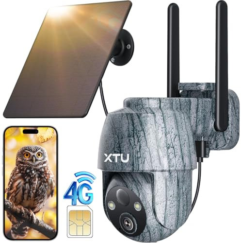 XTU 3G/4G LTE Caméra de Chasse Solaire Extérieure sans Fil avec Carte SIM - 2K Caméra Surveillance sur Batterie avec Détection de Mouvement,Vision Nocturne Couleur,PIR Détection Rotation à 360° (FR)