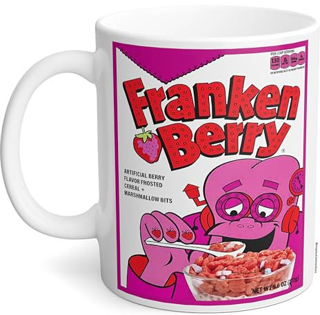 Switzer Kreations Franken-Berry Coffee Mug – Retro Cereal Monster Design, Ceramic, Microwave Dishwasher Safe, Perfect for Collectors Breakfast Lovers – Vintage Halloween Novelty 11 Oz White