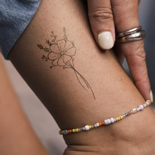 Kleine Mohnblume - Inkster Tattoo | vegane & wasserfeste Temporäre Tattoos für Erwachsene - EU-Kosmetikzertifizierte Farbe - revolutionäres 2 Wochen Tattoo | Premium Klebetattoos