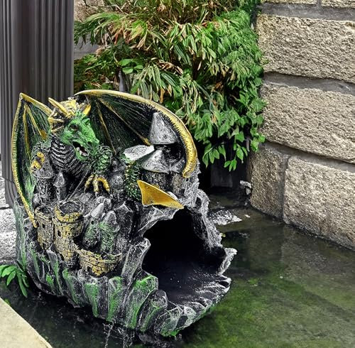 Euiroet Lustige Drachen-Skulptur, Dachrinne, Fallrohrverlängerung, Gartenstatue, Dekoration, Fallrohr-Umlenker, perfekter Regenumlenker für 7,6 x 10,2 cm Fallrohre, umweltfreundliches Harz, perfektes