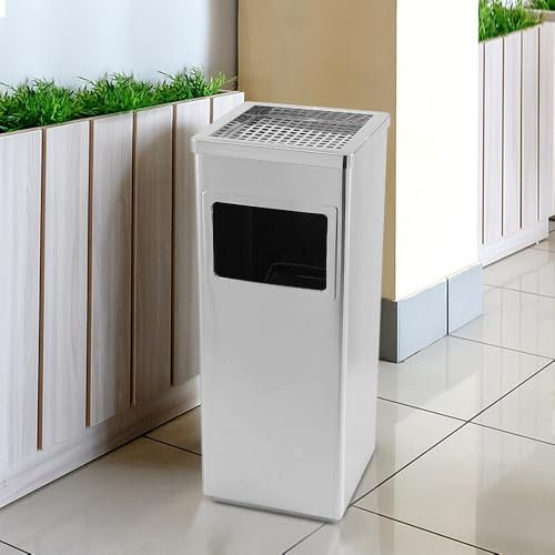 OHMG Mülleimer für den Garten, 30 l, abnehmbarer Aschenbecher mit Standfuß aus Edelstahl, Mülleimer für den Außenbereich, mit Mülleimer und Inneneimer, für Innen/Außen (24x24x60cm (silber))