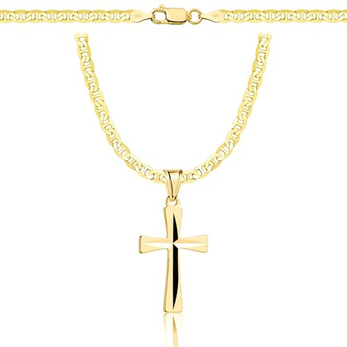 AMAR OPRAVA Gold Damen/Herren Kette mit einem 925/585 Kreuz, original geflochten, Breite 3,8 mm, Goldkette- Halskette, kreuz kette gold 585, 50 cm