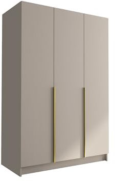 Mirjan24 Kleiderschrank mit Einlegeböden und Kleiderstange Cikzori I, Vielseitiger Drehtürenschrank, Elegantes Kleiderschrank 3-türig (Cashmere/Cashmere + Gold)