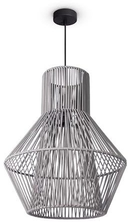 Paco Home LED Pendelleuchte Wohnzimmer Pendellampe Hängeleuchte Esszimmer Küche Deko Vintage Korboptik Boho Natur E27, Lampenart:Pendelleuchte, Farbe:Schwarz 12