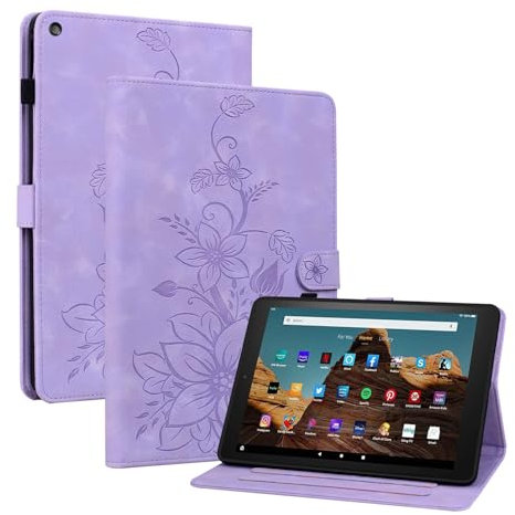 MOKASE Case Fit for Amazon Kindle Fire HD 10 Tablet 5th/7th/9th Generation 2015/2017/2019 Release, Suede Leather Folio Stand Cover with Auto Wake/Sleep&Card Slots for Fire HD 10.1 inch Tablet, Purple