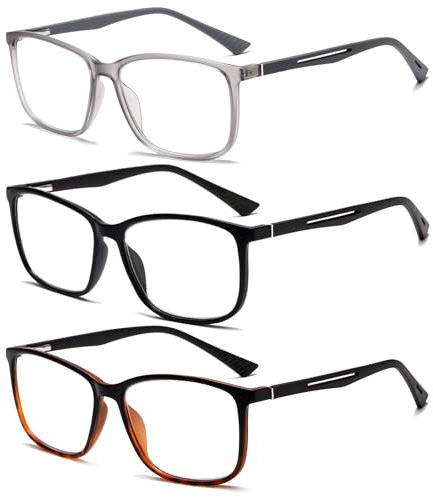 Fsread 3 Pack Blue Light Blocking Reading Glasses for Men Spring Hinge Sport Square Reader TR90 Anti Glare Computer Glasses +1.5