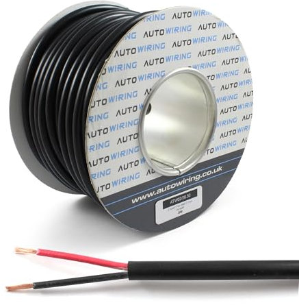 Automotive Round Twin 2 Core Cable 12v 24v Thin Wall Wire (29 AMP Rated 2.5mm²) 10/30/50/100 Metre (100M Roll)