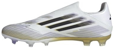 adidas Botas de fútbol unisex F50 League sin cordones Firm Ground, Blanco Negro Oro Metálico, 44 EU
