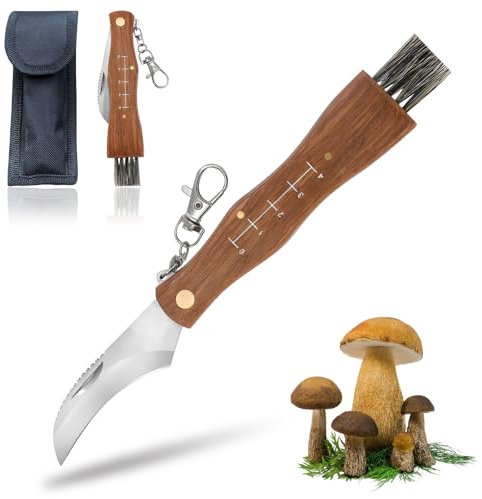 Favson Pilzmesser mit Bürste und Tasche, Pilzmesser mit zusammenklappbarer Bürste,Champignon/Trüffel Taschenmesser Klappmesser, schwammerlmesser für Pilzsammler,Pilzmesser mit Pinsel, mit Linial