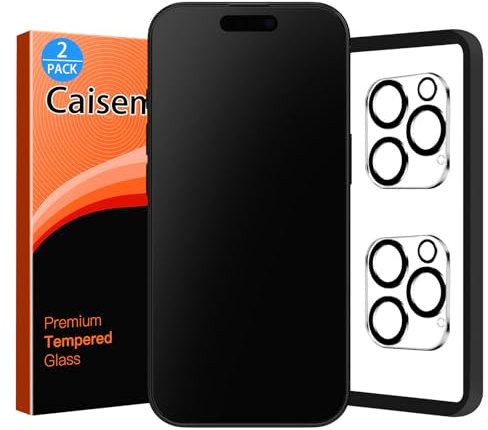 Caisemo 2 Pack Matte Glass Screen Protector for iPhone 16 Pro with 2 Pack Camera Lens Protector and Easy Install Tool, Anti-Glare, Anti-Fingerprint, Silky Smooth