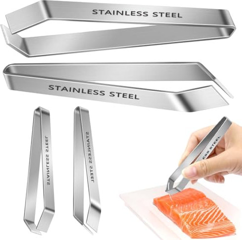 SGERUFZ 4 pièces Pince Cuisine, Pince à Arêtes, Pince à desareter poisson, Pince à Poisson, Pince Poisson Inoxydable, Plat et Incliné, Pince de Cuisine Poisson, Pincettes
