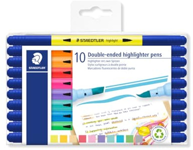 STAEDTLER 3620 Textmarker – 10 Stück, Keil- & Pinselspitze | Aus 97% recyceltem Plastik, Tinte auf Wasserbasis – vielseitig markieren – Art.-Nr. 3620 TB10