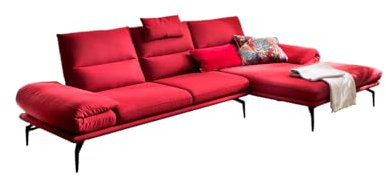 KAWOLA Ecksofa Kimi 3-Sitzer Sofa in L-Form mit Recamiere rechts, Stoffbezug Rot – Big Sofa, Wohnlandschaft - 300cm Breite