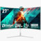 Gawfolk Écran PC 27 Pouces incurvé 280Hz Gaming Computer Moniteur, 1800R,1ms，FHD 1080p, 178 ° Grand Angle,Ultra - Mince Lunette, HDMI、DisplayPort,Compatible avec Montage Mural 100 * 100mm- Blanc
