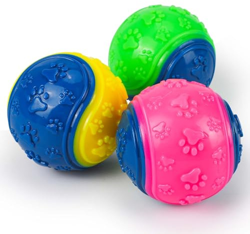 QKURT 3 Stück Quietschende Hundebälle,hundespielzeug unzerstörbar, Gummi Hohe Dehnbar Hundebälle, Zähne Training Hund Ball Spielzeug, Hund Interaktive Hund Ball Kauspielzeug für mittelgroße Hunde