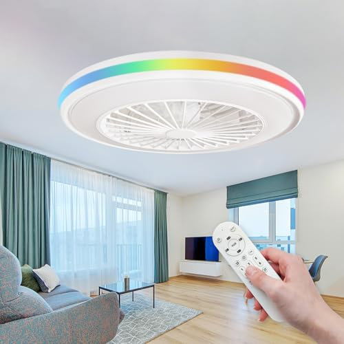 LED ATOMANT Pack 2x Ventilador de Techo con Luz LED 22W, Motor DC 30W, Ø 50cm, CCT + RGB, Regulable, 2300LM, 6 Velocidades Silencioso y Bajo Consumo, Modo Verano Invierno, Con Mando