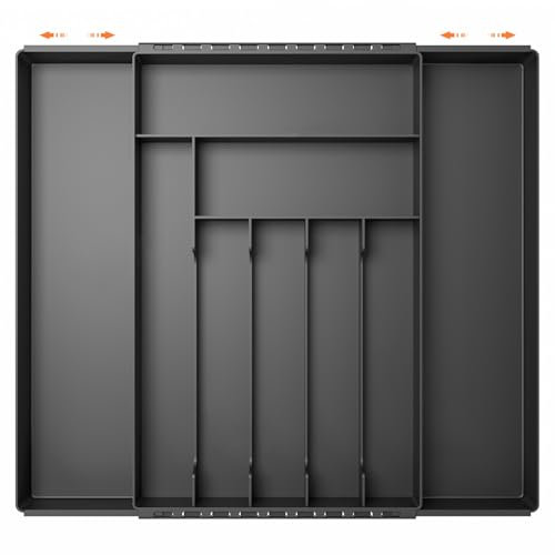 FERRGIA Organizer Posate da Cassetto,7-9 Scomparti,Espandibile da 26.2 a 45.7 cm,Porta Posate Cucina Cassetto Regolabile,Organizer Cucina Regolabile per Cucchiai, Forchette e Coltelli,Nero
