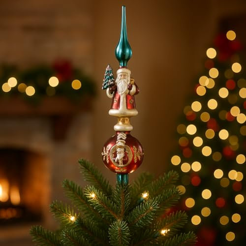 Addobbo Albero di Natale Puntale con Babbo Natale e Decorazione Elegante, Ideale per la Cima del Tuo Albero di Natale e per le Tue Festività 40cm - Varzi dal 1956