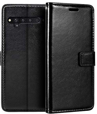 Shantime Étui Cuir Compatible avec TCL 10 Pro, Design Affaires Rabat Magnétique avec 3 Fentes Cartes, Photo et Poche Cachée(Noir)