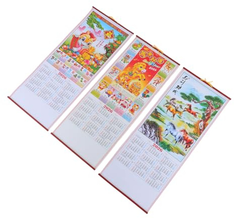 Gatuida 3 Stück Kalender aus Rattanimitat Hängende Wandkalender Chinesischer Rollkalender Büro Wandkalender China-Kalender Kalenderwand Chinesischer Mondkalender Mondwandkalender Papier
