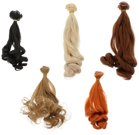 Hemobllo Heat Resistant Doll Wig Row 5 Pack Short Curly Hair Wefts with Elastic Band DIY Doll Hair for Bjd Cotton and Baby Dolls Realistic Scalp Look 9.06 X 7.87 X 0.08 in