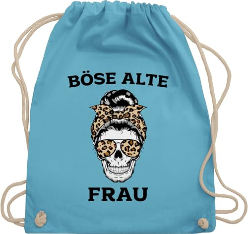 Turnbeutel Rucksack - Statement - Totenkopf Böse Alte Frau personalisiert I Skull I Totenkopf Geschenk Frauen I Totenkopfliebhaber - Unisize - Hellblau