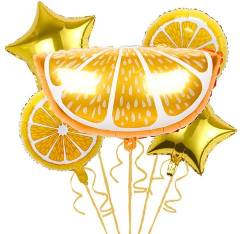 Gleemix Zitrus Luftballons Set, 5 Stück Folienballon Obst, Luftballons Orange, Orangen Früchte Helium Ballons, für Geburtstags Hawaii Party Baby Shower Sommerparty Deko Zubehör
