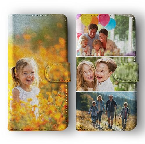 Tirita Personalised Wallet Phone Case For iPhone 17 16 16e 15 14 13 12 11 SE 2020/2022 X 8 Pro Max Plus Mini - Custom Flip Case, Vegan Leather Flip Cover With Photo Picture Image - With Card Holder