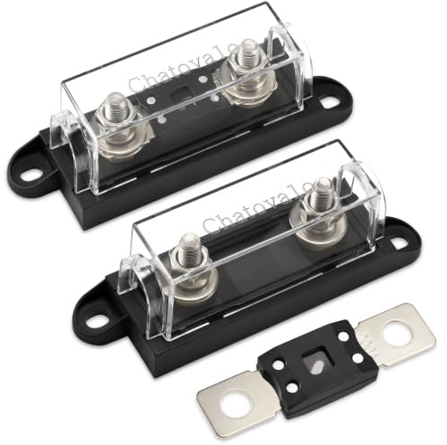 Chatovalo Porte-fusible MEGA avec fusible de 100 A, 12 V/24 V CC, lot de 2 | Tension admissible jusqu’à 125 V CC. Évolution du format ANL. Systèmes à double batterie & camping-cars