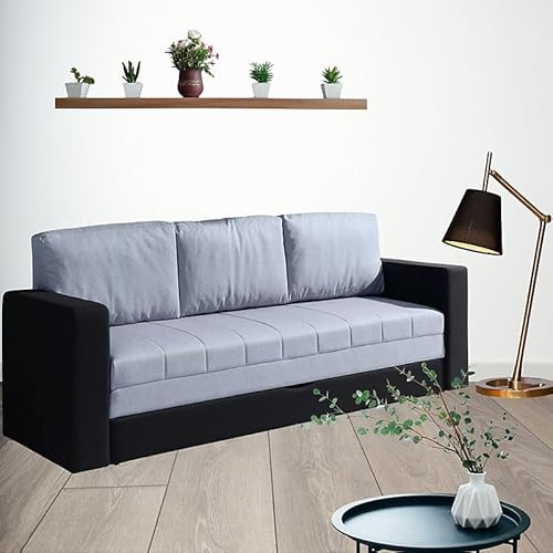 Agritrade AK CALABRINI Sofa Bed with Underseat Storage and Sprung Seat - Black with Grey