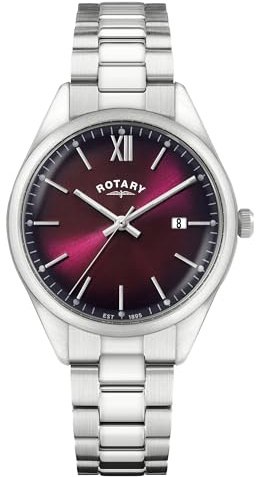 Rotary Men's Heritage Burgundy Dial Stainless Steel Bracelet Watch