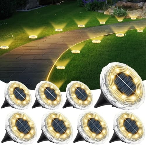 8 Pack Solar Ground Lights Outdoor Garden Lights for Driveway Landscape | Auto On-Off,Outdoor Waterproof,Long Lasting,Solar Lights Outdoor Garden for Pathway Walkway Lawn Decor,Warm White