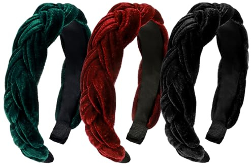 3 Stück Weicher Velours Samt Haarreif mit Flechtmuster, Breites Vintage Stirnband Trachten Haarschmuck für Damen für Fasching, Karneval, Oktoberfest & Weihnachten, Haarschmuck für Festivals und Partys