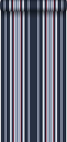ESTAhome Tapete Streifen Marineblau und Rot - 136419-53 cm x 10,05 m