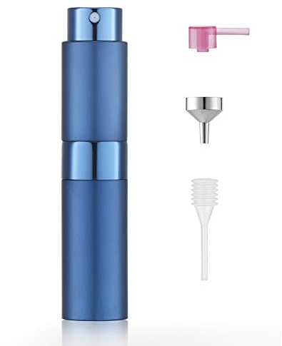 Toureal Aluminio 8ml Atomizador Perfume Recargable, Perfumador Dispensador de Viaje, Spray Pulverizador Pequeño para Colonia (Azul Mate)