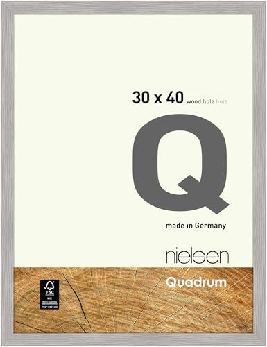 nielsen Bilderrahmen, 30 x 40 cm, Holz, Hellgrau, Fotorahmen zum Aufhängen im Hoch- & Querformat, Echtglas, Quadrum