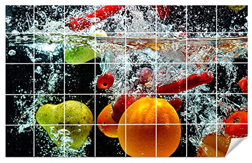 GRAZDesign Fliesenaufkleber Küche Obst in Wasser Klebefliesen Wandfliesen selbstklebend - Bild: 75x50cm (BxH)