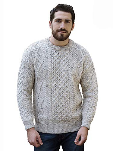 Aran Crafts Irischer weicher Zopfstrickpullover mit Rundhalsausschnitt (100% reine Schurwolle), Skiddaw, Mittel