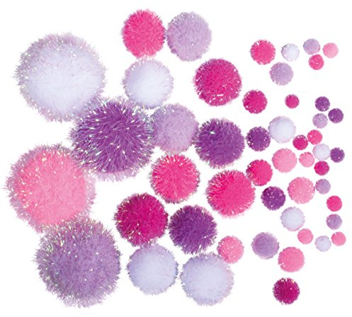 Rayher 76530000 Metallic-Pompons, 50 Stück, versch. Größen, sortiert, pink/weiß, One Size